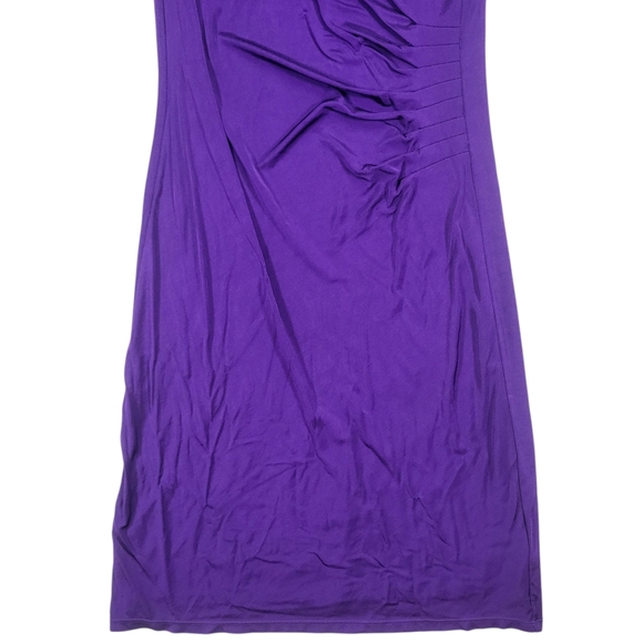 Ralph Lauren Sheath Dress Womens M Royal Purple Midi Faux Wrap Ruched Stretchy - Picture 8 of 12